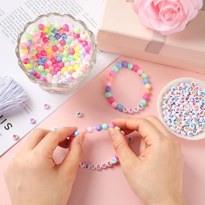 Highergo 1200 Pcs Teacher Beads Bracelets Stackable Rainbow DIY Beads with 944 Inch Elastic Cord for Back to School Teacher Appreciation Gifts