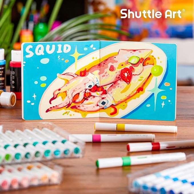 Shuttle Art Acrylic Paint Marker Journal - 30 Sheets 5.51x5.51 Watercolor Journal with 140LB (300 GSM) Watercolor Paper for Acrylic Markers & Watercolor