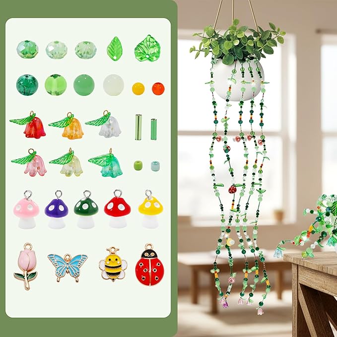 4020pcs Green Glass Beads Kit, Plant Beaded Crystal Glass Leaf Bead for Succulent Plant Making and DIY Crafts