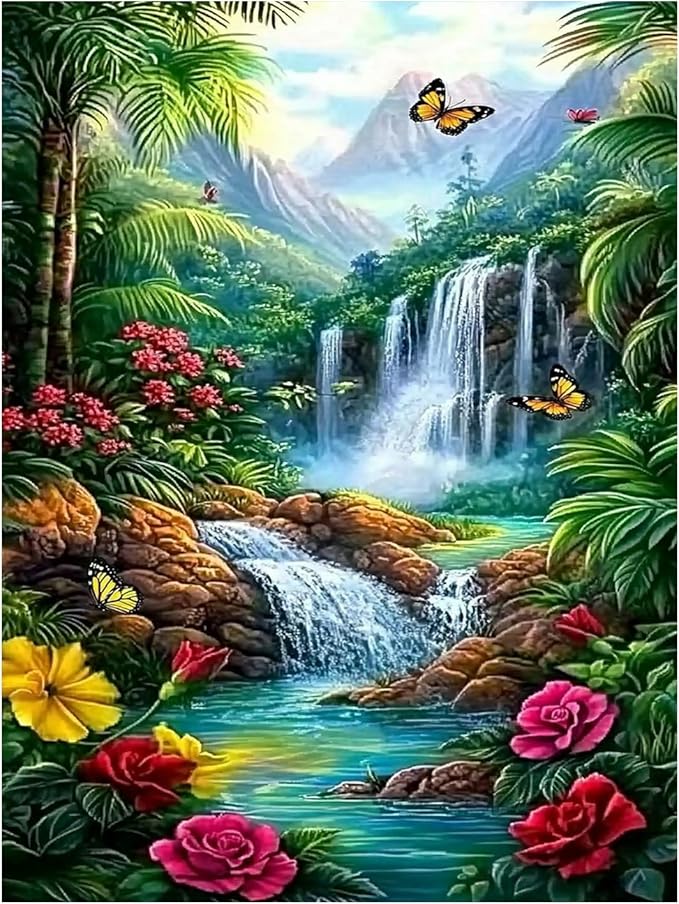 DOTZSO Landscape Diamond Painting Kits for Adults, Easy DIY 5D Round Full Drill Diamond Art kit Diamond Dot Crystal Gem Art and Craft for Beginners Home Wall Decor 12x16 Inches