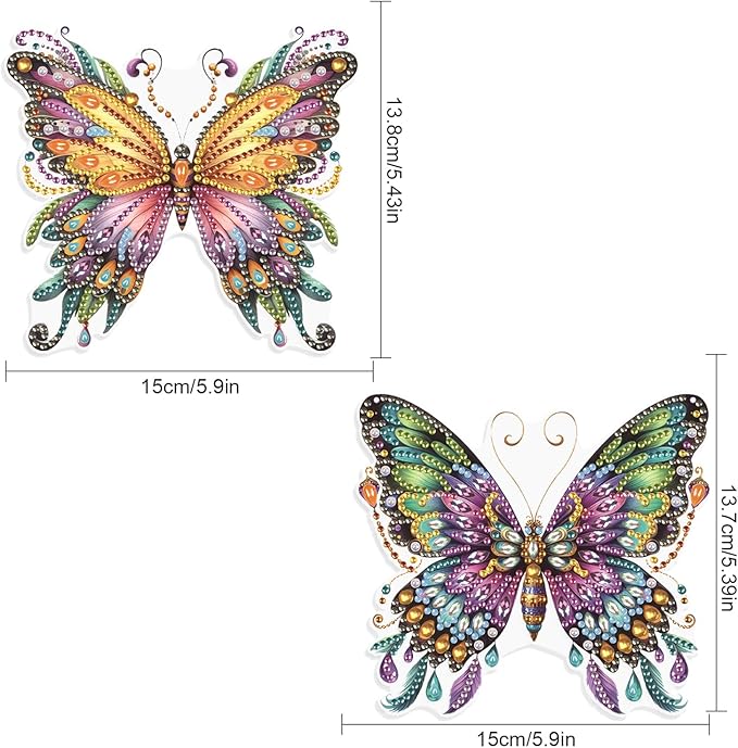 JISHSHAY 2 PCS Diamond Painting Pendant DIY Butterfly Crystal Wind Chimes Suncatcher Art Ornaments Hanging for Garden Wall Decor