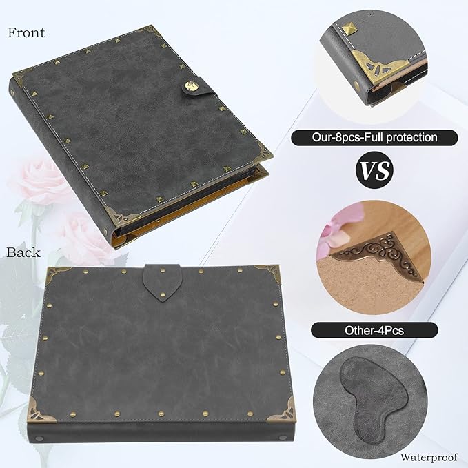 ZEEYUAN Leather Scrapbook Memories Photo Album 60 Pages, Vintage Photo Scrap Book Travelling Journal Scrapbook Mothers Day Gifts for Mom Family Scrap Book