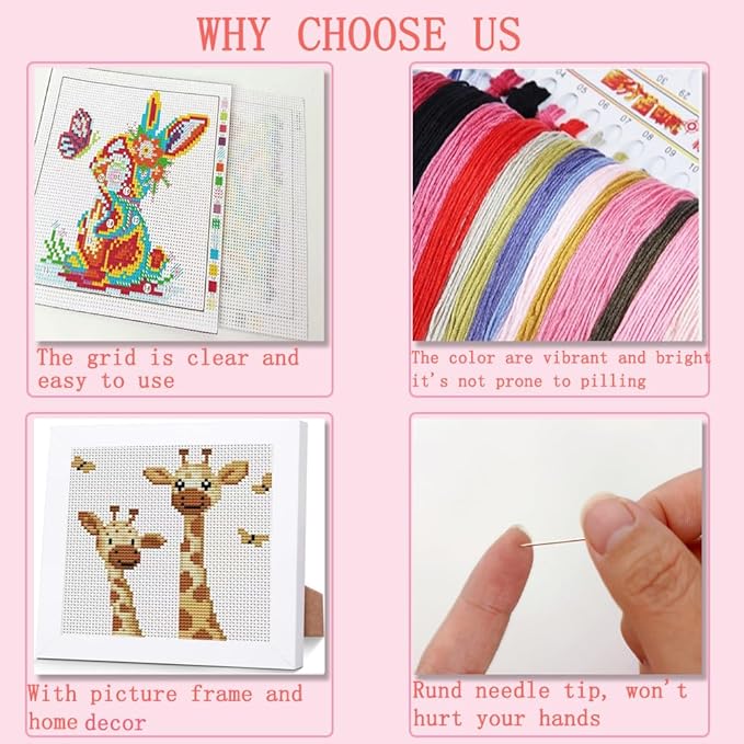 VIGEGU Giraffe Cross Stitch Kits for Beginners,Stamped Cross Stitch for Adults with Framed,Crafts for Girls 8-12 Embroidery Kit Partial 11CT Cross-Stitch Arts and Crafts for Adults 6.7x6.7inch