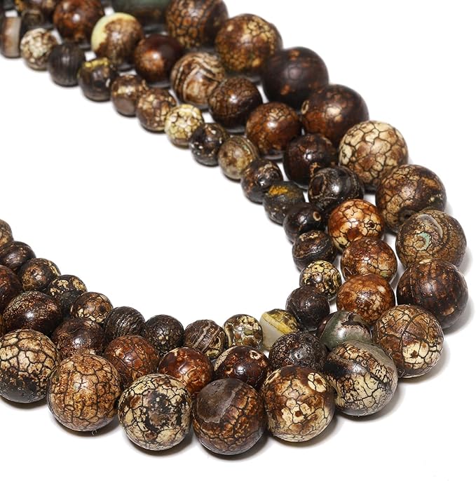 Stone Beads, 60pcs Brown Dragon Vein Agate, 6mm Round Loose Beads for Jewelry Making, Bracelets, with Bag, String & Card