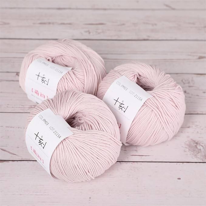 Fine Weight Knitted and Crocheted Cotton Yarn, 100% Long Staple Cotton Yarn, Baby Sports, 2 Packages of 100g/3.52oz (Per Skein 50g/162yards) - Purple Pink