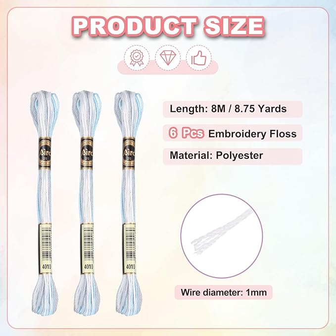 PATIKIL 6 Skeins Embroidery Floss, Polyester Embroidery Threads Bracelets String for Cross-Stitch Hand Embroidery, Gray Blue