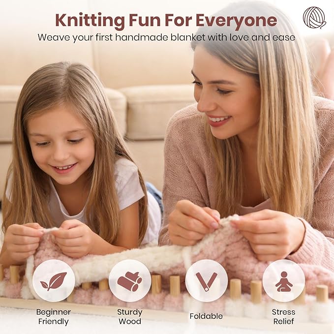 Solid Wood Chunky Blanket Loom for Bulky Yarn to Knit Without Needles - Modular Chunky Yarn Loom for Blankets & Scarves - Available in 32"/48"/72" - with Storage Bag, Stress Relief DIY Gift