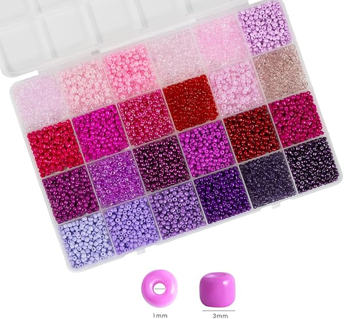 Purple Color 3mm Seed Beads, 5200Pcs Glass Seed Beads Kit with Storage Box for DIY Necklace Bracelet Crafts