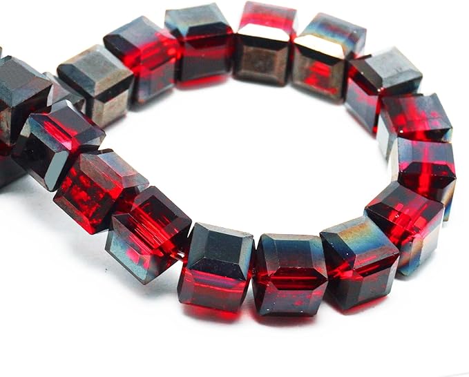 8mm Sparkle Cube Crystal Beads for Jewelry Making - Faceted Spacer Beads for Bracelets(94-100pcs, Deep Red Black)
