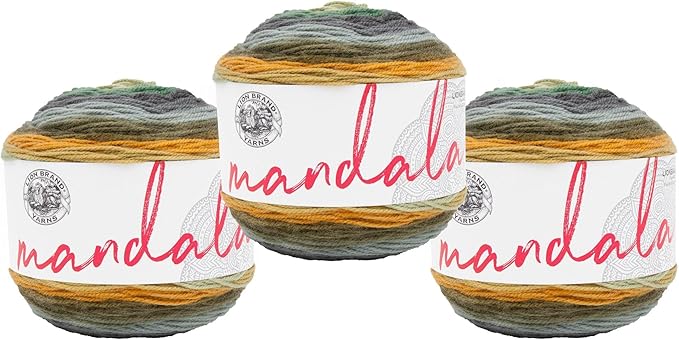 Lion Brand Yarn, Mandala DK Lightweight Yarn for Knitting, Crochet, and Crafts, Werewolf, 3 Pack, Self-Striping Acrylic Fiber for Baby Blankets, Multicolor Shawls and Variegated Cardigans
