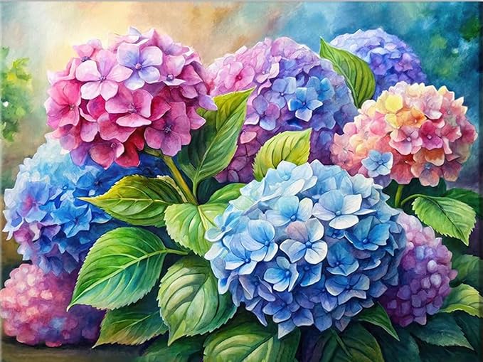 EIBEILI Diamond Painting Kits for Adults, Hydrangea Flowers 5D Diamond Art Kits for Beginner DIY Full Drill Diamond Dots Crystal Craft Kits for Home Wall Decor Gifts 12x16 Inch