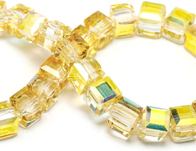 6mm Sparkle Cube Crystal Beads for Jewelry Making - Faceted Spacer Beads for Bracelets(94-100pcs, Glistening Gold)