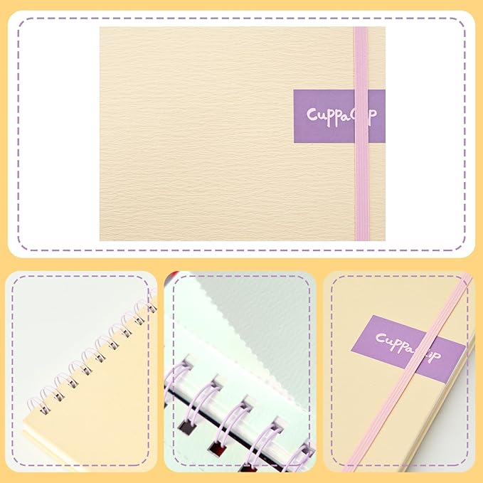 CuppaClip Watercolor Paper 9"x8.5" 300GSM 140LB Spiral Bound Cotton Water Color Pad Cold Press Inner Pocket Art Supplies (Yellow)