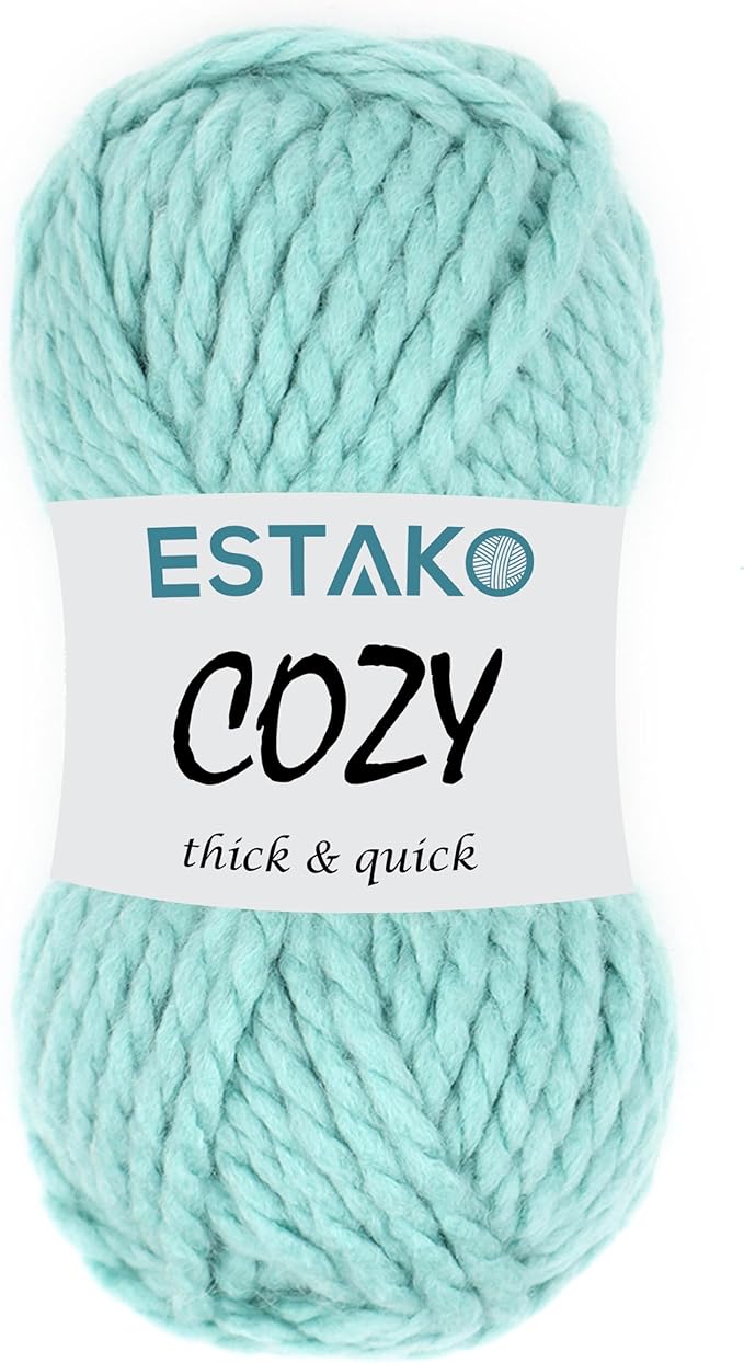 Estako Cozy Thick & Quick Yarn 20% Wool 80% Acrylic Soft Super Bulky Weight #6 Knitting and Crocheting Yarn 3.52 oz (100gr) 65 yds (60 m) (54131-Water Green)