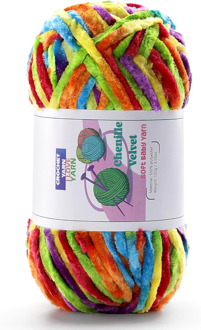 Plush Chenille Chunky Yarn, Velvet Fluffy Yarn for Hand Knitting, Baby Yarns for Crocheting Soft Making Blankets, Scarves, Dolls (3.5oz 87.5yds Each)
