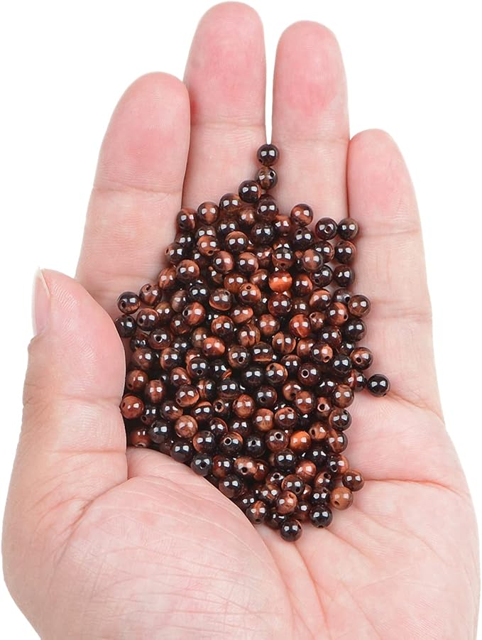 bymitel 210pcs crystal beads stone gemstone round energy healing loose beads with stretch cord for jewelry making bracelets anklets (red tiger's eye, 4mm 210pcs)