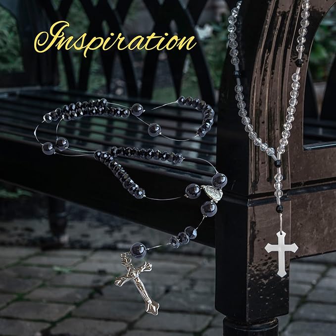 Linpeng Black Crystal Bead Box Rosary Necklace DIY Kit, Rosary Making Supplies, Gift for Beader, Jet, (CR-1212)