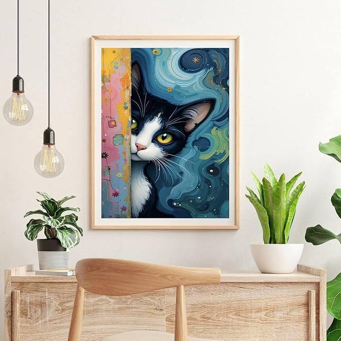 igoodom Cat Diamond Art Kits for Adults, Black Cat Diamond Painting Kit, Full Drill Round Diamond Art Kits, DIY Gem Art and Crafts for Home Wall Decor Gift 12x16inch