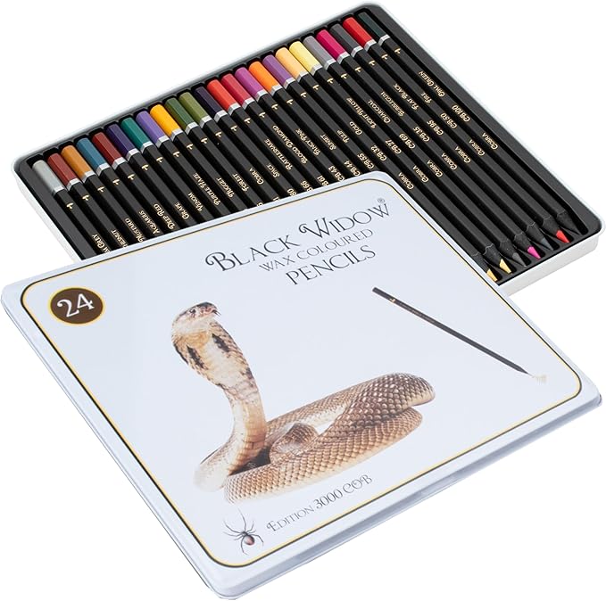 Black Widow Coloring Pencils for Adults – 24 Wax Soft Core Colored Pencils for Adult Coloring Books – Vibrant Color Pencil Set (Cobra Set)