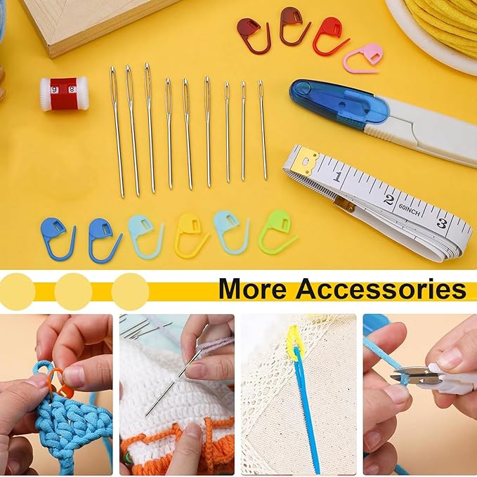 VOLYAR 14 Size Crochet Hook Set with case, 63 Pack Ergonomic Crochet Set 2mm(B)-10mm(N),Crochet Kit for Beginners, Long Crochet Needles