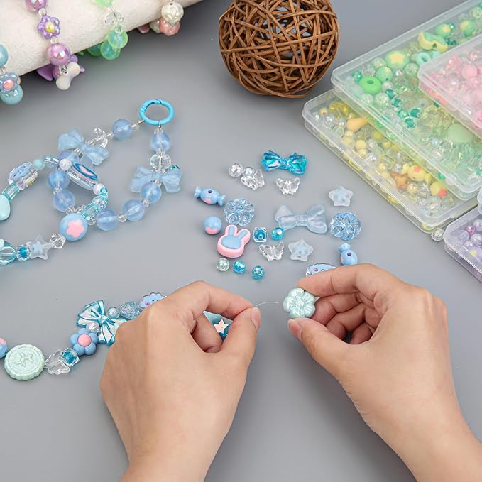 LAIDANLA Acrylic Blue Beads for Keychain Making Blue Cute Beads for DIY Kawaii Jewelry Bracelets Necklace Phone Charm Assorted Random Aesthetic Kandi Bead Charms 160g
