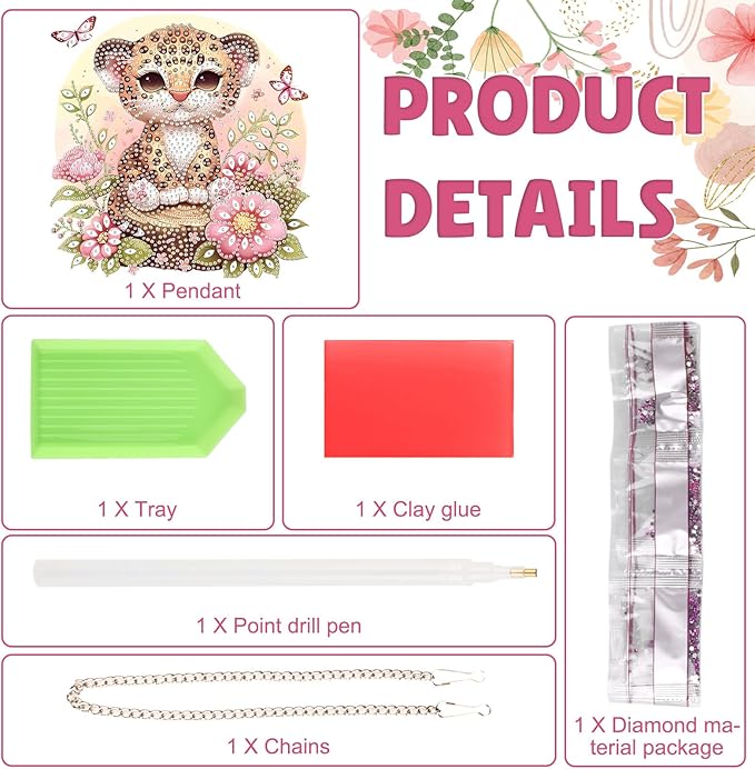 DOMROM Leopard Diamond Art Hanging Kits for Adults, Special Shaped Crystal Diamond Painting Leopard Pendant, DIY Diamond Art Suncatchers Animal for Home Garden Wall Decor Gift