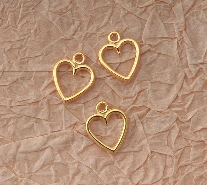 Ruwado 50 pcs Hollow Heart Charm Jewelry Making Kits for Jewelry Making 1.5 x 1.2 cm Cute Accessories for DIY Crafting Project Christmas Tree Décor Necklace Bracelet Keychain Earring Supplies (Gold)