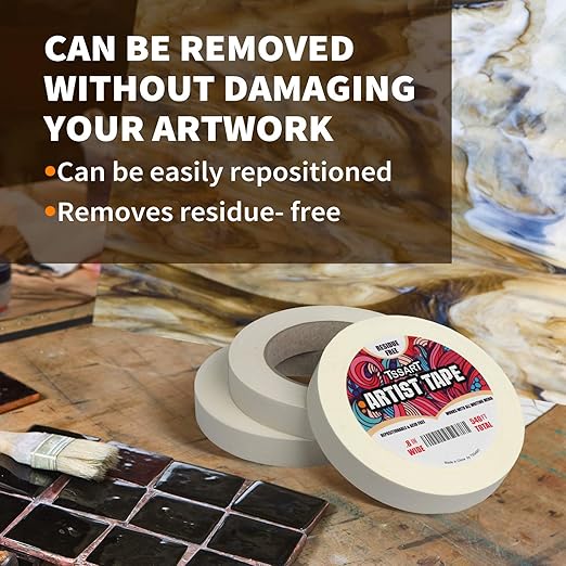 3 Pack White Artist Tape - Masking Artists Tape for Drafting Art Watercolor Painting Canvas Framing - Acid Free 0.8inch Wide 540FT Long Total