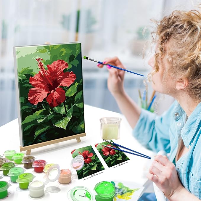 ATDMS Paint by Numbers kit for Adults with Frame Flowers Paint by Numbers with Easel DIY Adult Paint by Number Kits on Canvas Oil Painting Kits for Gift Home Wall Decor 8x12 Inch