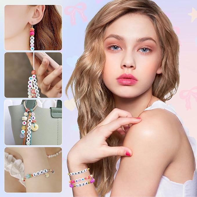 Amaney 1600pcs Acrylic Alpabet Letter Beads,31 Styles,Heart,Number,Star and Smiley Beads,4x7mm for Jewelry Making Bracelets Necklaces Key Chains