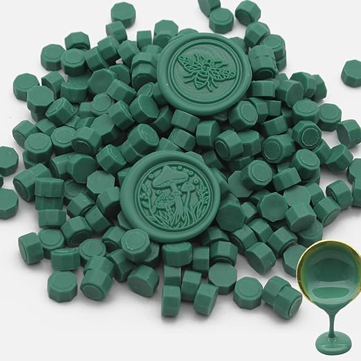 250pcs Wax Seal Beads Dark Green, Andotopee Premium Sealing Wax Beads for Stamp Seals, Octagon Seal Stamp Pellets Refill Pack for Wedding Invitation, Letter Envelope, Scrapbook DIY Crafts
