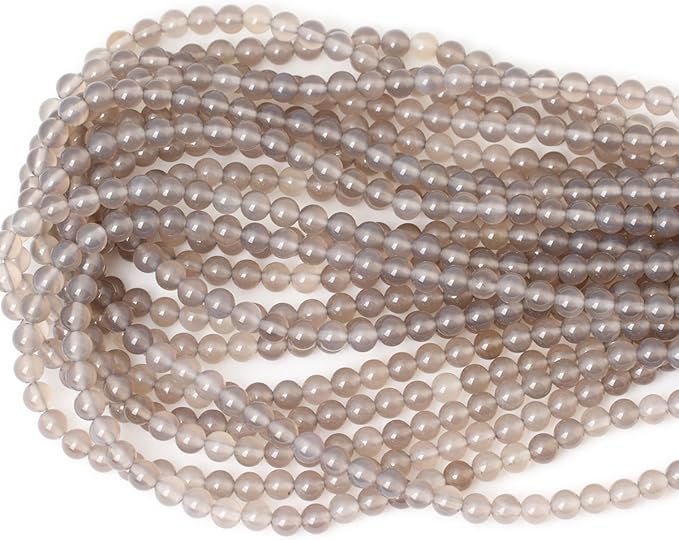 60PCS 6mm Smooth Surface Grey Agate Round Loose Beads Energy Stone for Jewelry Making 1 Strand 15"