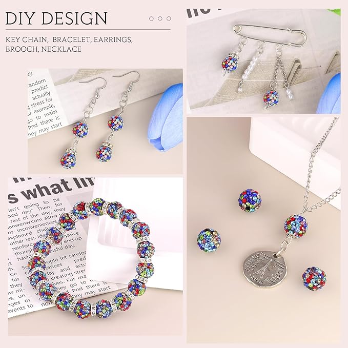 200pcs 10mm Black Mixed Rhinestone Beads for Jewelry Making, Shiny Round Shamballa Disco Ball Beads, Sparkle Crystal Clay Christmas for Bracelet Baseball Necklace Earring Crafting and DIY