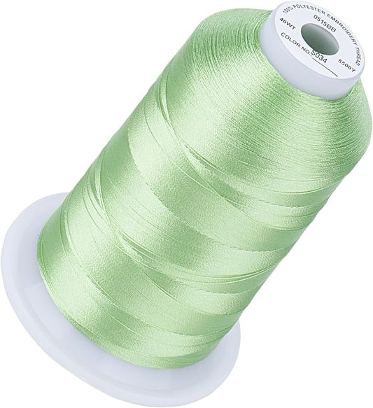 Simthread 5500Yds Embroidery Thread, 5000M High-Yardage 40WT 100% Polyester Thread – 170+ Vivid Colors, High-Speed Rated – Compatible with Brother, Singer, Janome & More - Seafoam Green S034