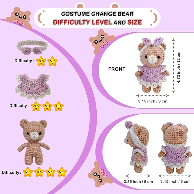 LoopMap Amigurumi Crochet Kit for Beginners with Removable Dress & Video Tutorials, DIY Bear Making Kit Includes Premium Yarn & Tools, Creative Gift for Adults Teens (Purple)