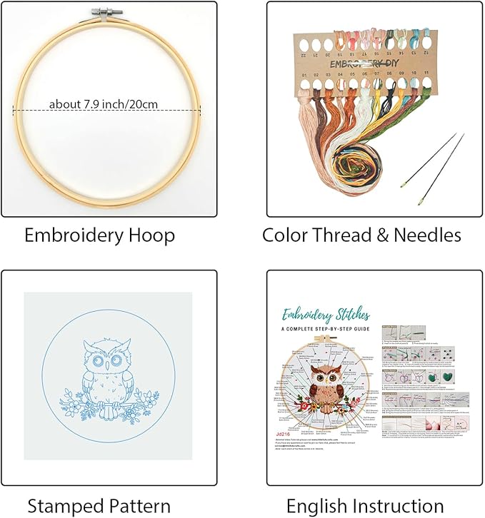 Louise Maelys Owl Embroidery Kits for Beginners with Floral Pattern,Adults Starter Cross Stitch Kit DIY Needlepoint