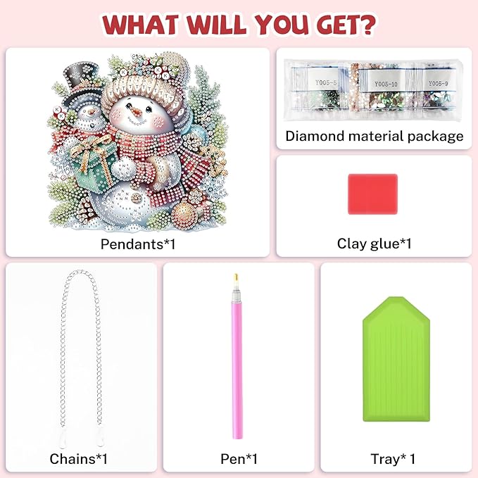 Bowetile Christmas Diamond Art Hanging Kits for Adults, Snowman Diamond Art Suncatchers, 5D Special Shape Diamond Painting Pendant Window Ornament Christmas Gifts for Home Door Wall Decor