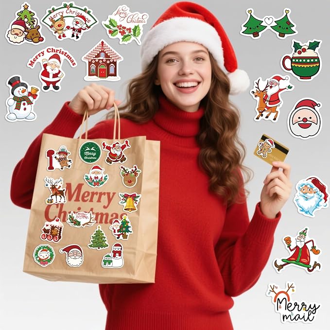100 pcs christmas stickers by taeekiy,cute happy holiday stickers for water bottles,laptop,phone etc.winter xmas stickers for adults boys girls