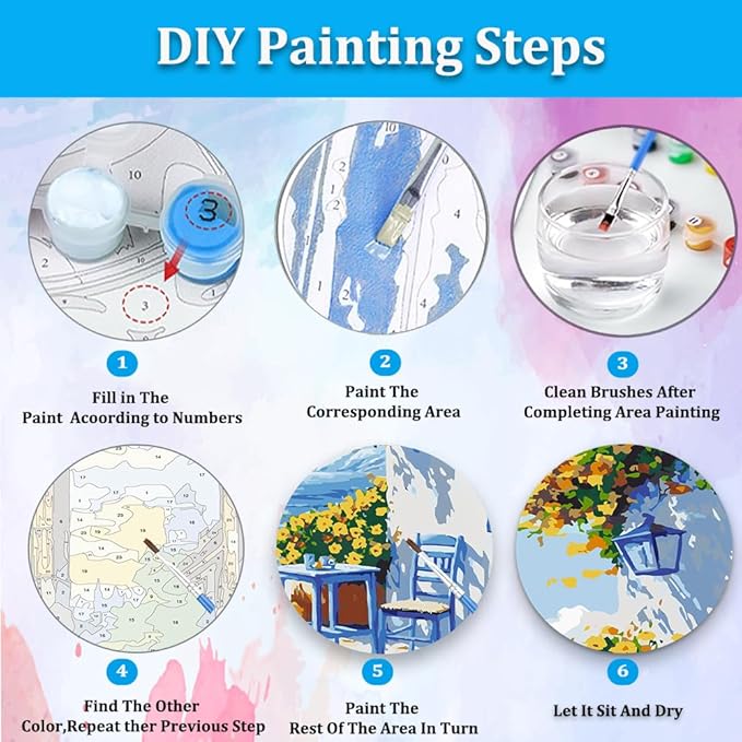 Artunion Mediterranean Greek Island Paint by Numbers Kit for Adults,Santorini Landscpe Paint by Number Kits,DIY Oil Painting Paint by Number Kits on Canvas Arts Craft for Home Wall Decor 16x20 Inch