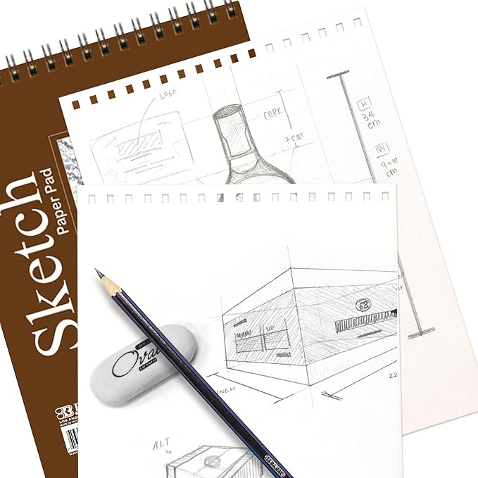 bazic products sketch pad, spiral sketchbook for artists & students, drawing pad with thick paper, sketching & drawing for kids, teens & adults, 50 sheets, 6" x 8", 2-pack