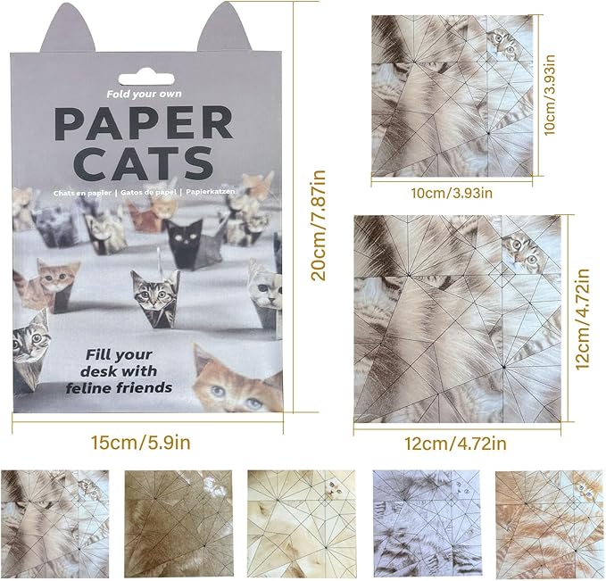 DIY Origami Paper Cats Kit - Creative Cat Gift for Cat Lovers, Fold Your Own 3D Origami Paper Cats, Fun & Relaxing Craft for Adults &Teens, Charming Handmade Desk Decoration (50 Sheets)