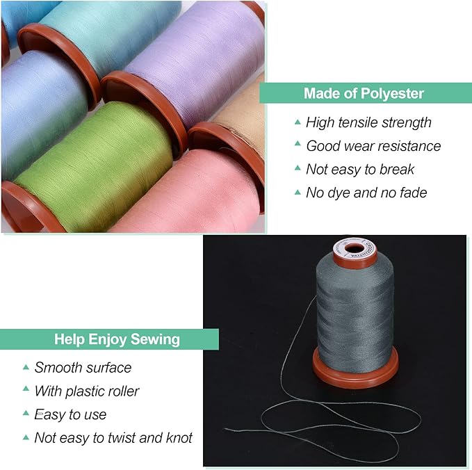 uxcell 40D/2 Sewing Thread 1100 Yards Polyester Household Sewing String Hand Stitching Polyester Cord for Clothing Stitching Shoe Bag Repairing DIY Craft Dark Gray