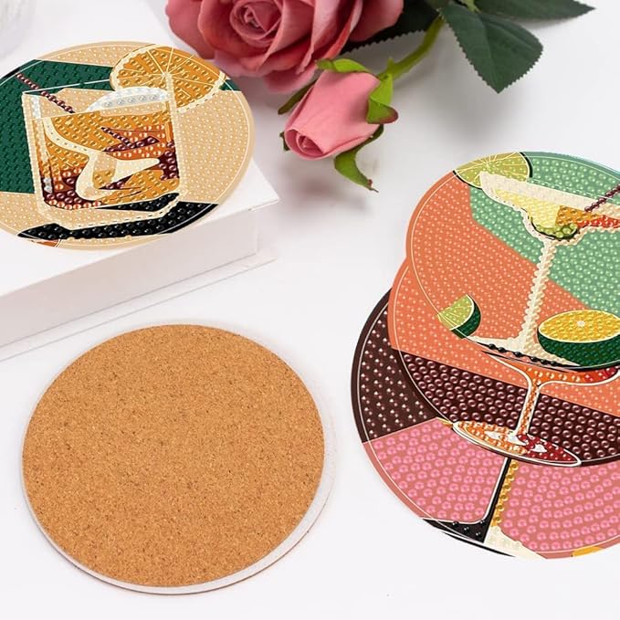 igoodom Diamond Art Coasters Kit, 6 PCS Cocktail Diamond Painting Coasters Kit for Adults with Holder, DIY Mosaic Crafts for Adults 3.9inch