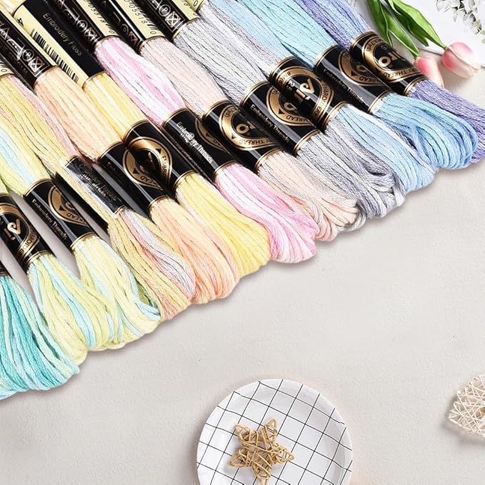 12 Skeins 105 Yards Colorful Embroidery Threads Cross Stitch Floss Polyester Friendship Yarn Rainbow 6 Ply Embroidered String for Sewing Making Bracelets Clothes Stitching Decor Craft DIY