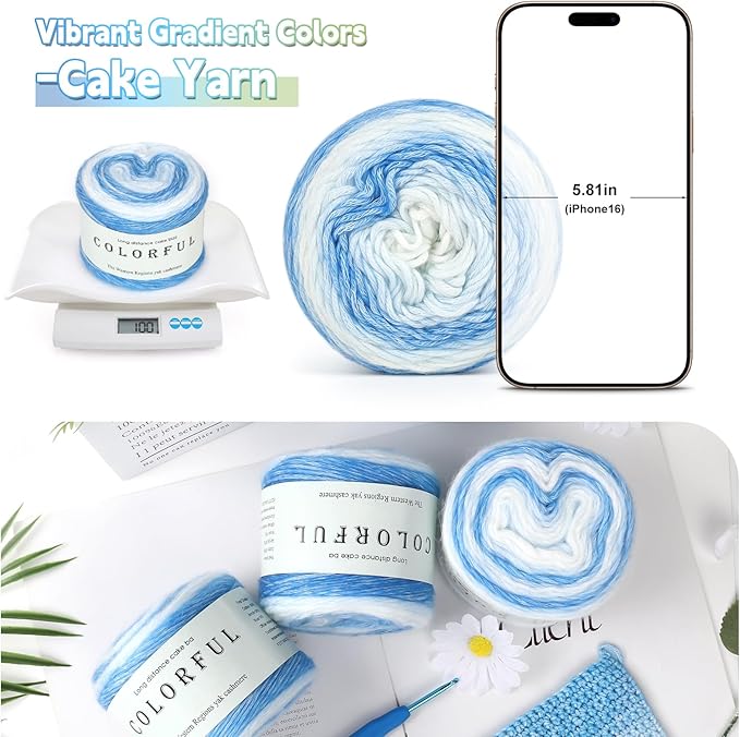 Katech Yarn for Crocheting-Gradient Cake Yarn-4x100g 60% Cotton 30% Acrylic 10% Wool -Perfect for Scarves, Shawls, Blankets, and Garments That Stand Out with Style(E)