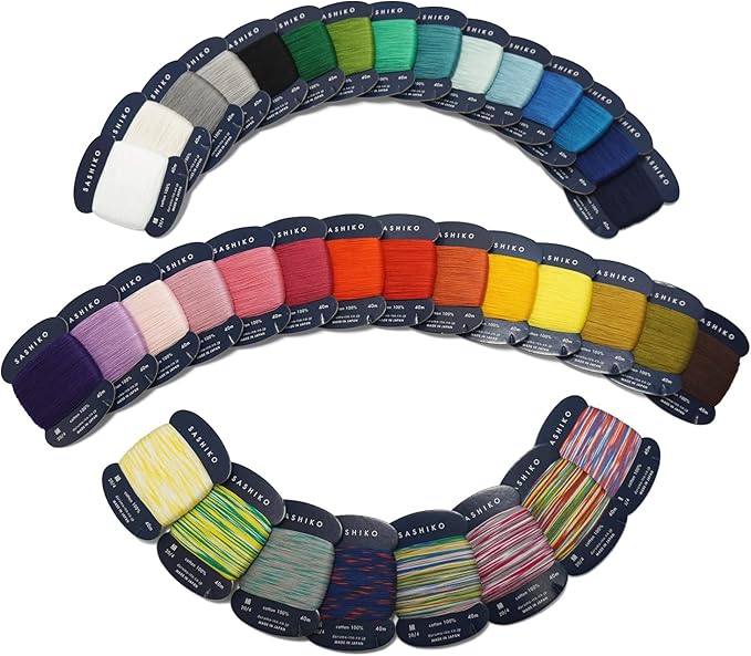 DARUMA Sashiko Thread 100% Cotton Card Type (43.7 yd) x 37 Colors with English Manual and Gift Box, Sewing & Embroidery Value Set (Thin, 37 Colors)