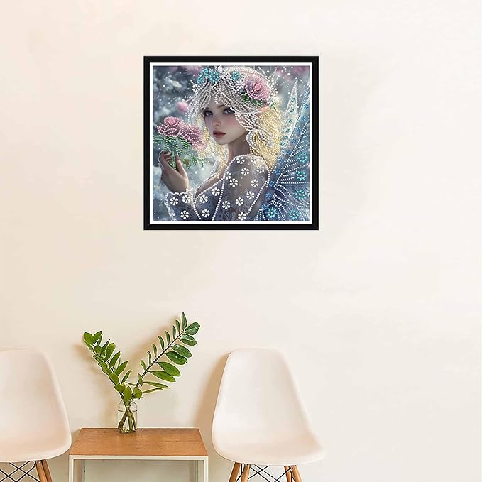 SKRYUIE DIY Diamond Art Kits for Adults Woman Special Shape - 5D Diamond Painting Kits for Adults Flower - Crystal Embroidery Cross Stitch - Craft for Wall & Office Decor 12 x 12 Inch c18
