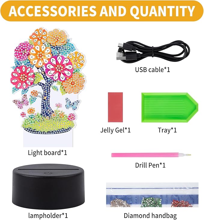 ALKALO Diamond Painting Night Light, Diamond Painting Kits for Adults Desktop Ornaments for Table Tabletop Decor Diamond Art Accessories for Adult Beginner Touch Lamp for Bedrooms Living Room- Tree