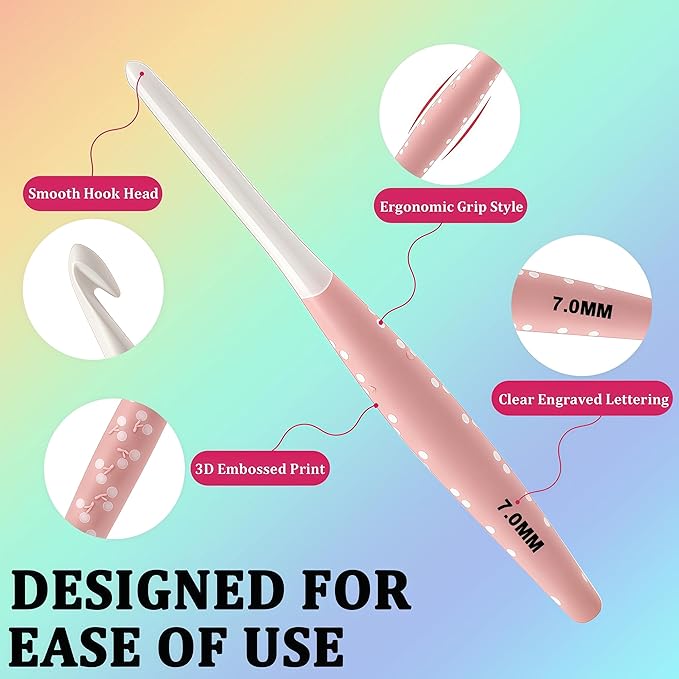 Looen Ergonomic Crochet Hook Set, 6 Pack with Soft Grip for Comfortable Knitting, Large Crochet Hooks for Chunky Yarn, Crochet Accessories & Tools for Crafters, Sizes include 6mm 7mm 8mm 9mm 10mm 12mm