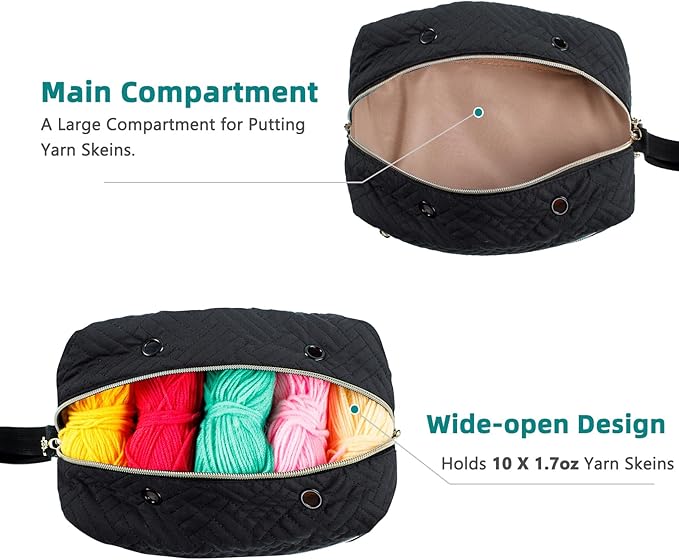 Small Crochet Bag Organizer - Knitting Yarn Storage for Crocheting Holder Accessories, Needles, Hooks, Gifts, Black, (AM370)
